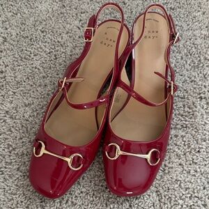 A New Day Women's Glossy Red Flats with Gold Accents